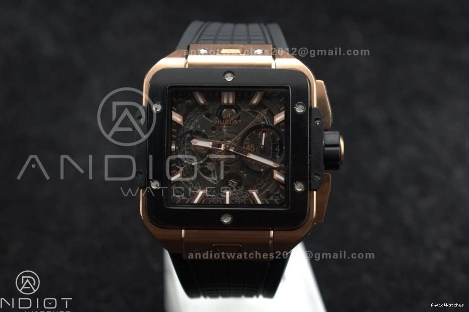 Unico on Dial Rubber Skeleton Bezel Square 42mm Black Affordable A Ceramic 1116 RG 1:1 BBF Bang Best Strap Edition 0107